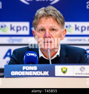 ALKMAAR, AZ - ADO La Haye, 13-04-2019 football, saison 2018 de l'Eredivisie néerlandaise - 2019, l'AFAS Stadium, ADO Den Haag coach Fons Groenendijk après le match AZ - ADO La Haye Banque D'Images