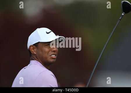 Augusta, États-Unis. 13 avr, 2019. United States' Tiger Woods sur le 10e trou lors de la troisième ronde de la 2019 Masters Golf Tournament à l'Augusta National Golf Club à Augusta, Géorgie, Etats-Unis, 13 avril 2019. Credit : AFLO Co.,Ltd/Alamy Live News Banque D'Images