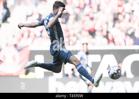 Dusseldorf, Allemagne. 14 avr, 2019. Thomas Müller (Bayern Munich) à 0 : 1. GES / Soccer / 1. Bundesliga : Fortuna Düsseldorf - FC Bayern Munich, 14.04.2019 Football / Soccer : 1ère ligue : Fortuna Düsseldorf et FC Bayern Munich, Düsseldorf, le 14 avril 2019 | dans le monde entier : dpa Crédit photo alliance/Alamy Live News Banque D'Images