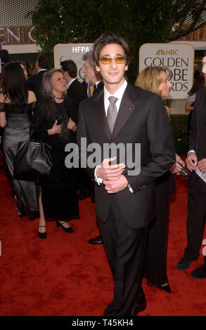 LOS ANGELES, CA. 19 janvier 2003 : ADRIAN BRODY au Golden Globe Awards au Beverly Hills Hilton Hotel. Banque D'Images