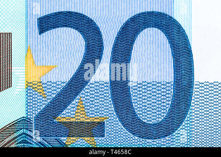 Billet de vingt euros dans une macro shot. Banque D'Images