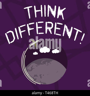Signe texte montrant penser différemment. Photo d'affaires directes mettant en valeur l'esprit envers quelqu'un ou quelque chose de typiquement avion avec un vol de l'icône de déplacement Banque D'Images