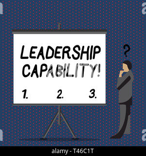 Signe texte montrant la capacité de leadership. Texte photo d'affaires capacité d'influence pour diriger les autres affaires avec succès avec un point d'interrogation au-dessus de sa Banque D'Images