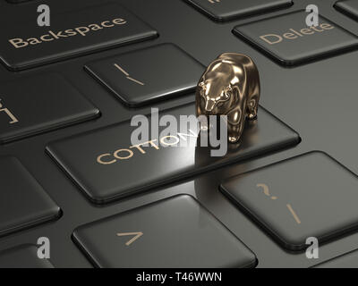 3D render of clavier avec touche de coton et l'ours. Marché à la baisse des stocks de coton Banque D'Images