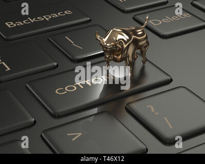 3D render of clavier avec touche de coton et bull. Marché haussier Stock de coton Banque D'Images