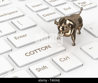 3D render of clavier avec touche de coton et bull. Marché haussier Stock de coton Banque D'Images