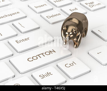 3D render of clavier avec touche de coton et l'ours. Marché à la baisse des stocks de coton Banque D'Images