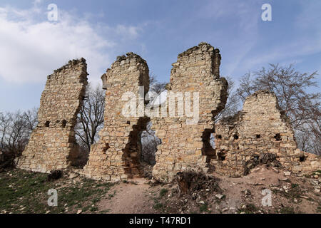 Le reste de la Pravda château sur une colline au-dessus du village d'Pnetluky dans la région de Usti nad Labem en République tchèque. Le nom littéralement Pravda Banque D'Images