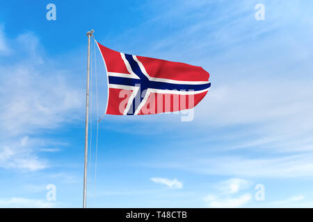 La Norvège d'un drapeau dans le vent sur fond de ciel bleu de nice Banque D'Images
