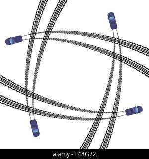 Cadre carré noir avec des traces de pneus et voitures Illustration de Vecteur