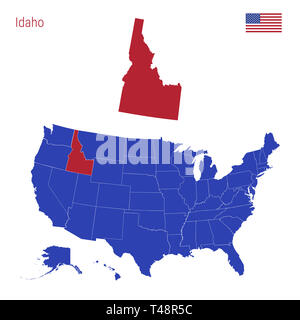 L'état de l'Idaho est surligné en rouge. Carte bleue de l'United States divisé en deux États distincts. Carte de la France divisée en différents états. Banque D'Images