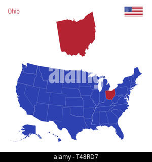 L'état de l'Ohio est surligné en rouge. Carte bleue de l'United States divisé en deux États distincts. Carte de la France divisée en différents états. Banque D'Images