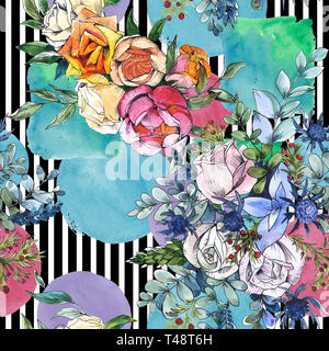 Bouquet de fleurs sauvages fleurs botanique floral. Contexte aquarelle illustration set. Motif de fond transparent. Banque D'Images
