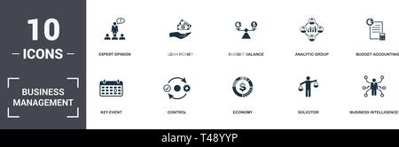 Jeu de gestion d'entreprise collection d'icônes. Comprend des éléments simples tels que l'opinion d'experts, prêter de l'argent, l'équilibre budgétaire, Budget, Groupe d'analyse Accounti Illustration de Vecteur