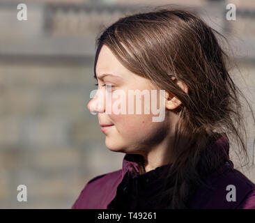 Stockholm, Suède. 22 mars, 2019. 16 ans, l'activiste climatique suédoise Greta Thunberg démontrant à Stockholm le vendredi. Banque D'Images