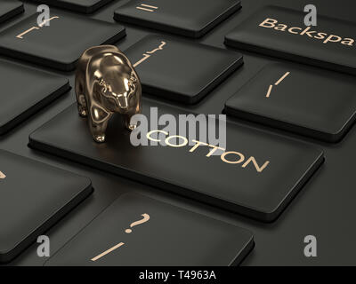 3D render of clavier avec touche de coton et l'ours. Marché à la baisse des stocks de coton Banque D'Images