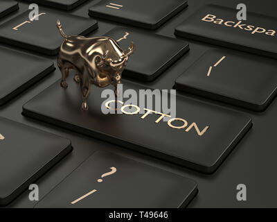 3D render of clavier avec touche de coton et bull. Marché haussier Stock de coton Banque D'Images