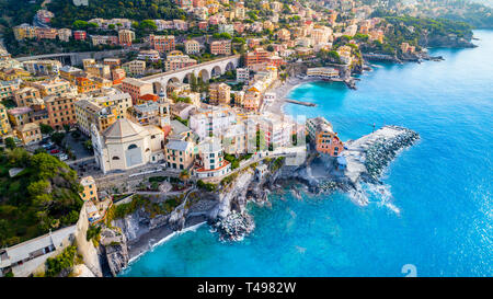 Avis de Bogliasco. Bogliasco est un ancien village de pêche en Italie, Gênes, Ligurie Banque D'Images
