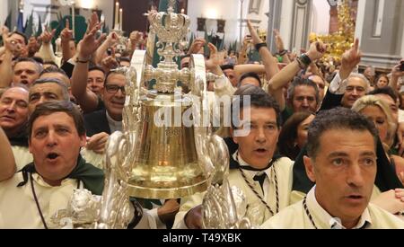 14 avril 2019 (Malaga Malaga ) l'acteur Antonio Banderas participe une année de plus dans la procession de la Vierge de Lagrimas et favorise aujourd'hui Dimanche de bouquets dans la Semaine Sainte de Malaga Cordon Press Banque D'Images