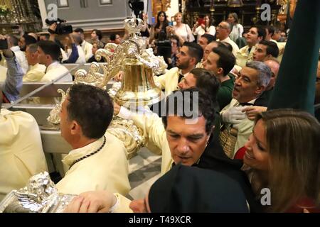 14 avril 2019 (Malaga Malaga ) l'acteur Antonio Banderas participe une année de plus dans la procession de la Vierge de Lagrimas et favorise aujourd'hui Dimanche de bouquets dans la Semaine Sainte de Malaga Cordon Press Banque D'Images