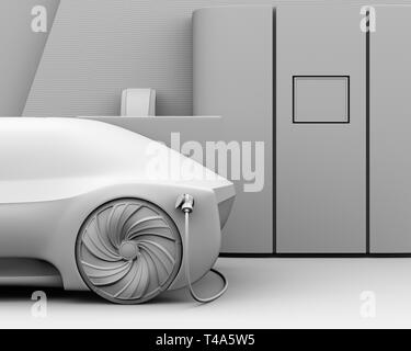 Le rendu d'argile de voiture autonome à pile à combustible gaz de remplissage dans l'hydrogène des piles à combustible. Le rendu 3D image. Banque D'Images