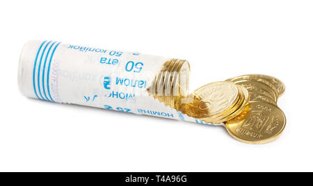 Pièces ukrainiennes laminées isolated on white Banque D'Images