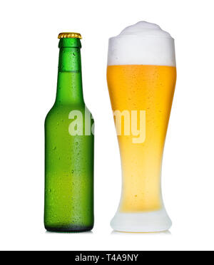 Bouteille de bière et verre Banque D'Images