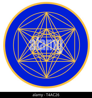 Bleu Jaune metatron cube power energy géométrie sacrée illustration chakra méditation Banque D'Images