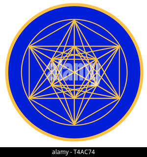 Bleu Jaune metatron cube power energy géométrie sacrée illustration chakra méditation Banque D'Images