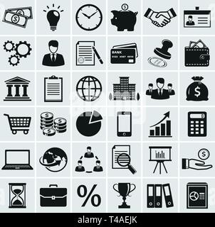 Affaires, finances et marketing d'icônes. Ensemble de 36 symboles concept. Collecte des éléments noir silhouette pour votre conception. Vector illustration. Illustration de Vecteur