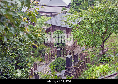 Risshaku-Ji jardins du Temple par temps humide, Yamadera, Yamagata, Japon Banque D'Images