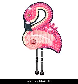 Flamingo, figurine faite de pierres précieuses sous la forme d'une broche isolé sur fond blanc. Cartoon Vector illustration close-up. Illustration de Vecteur