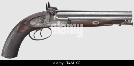 Les petites armes, pistolets, double pistolet caplock, calibre 16 mm ( ?), pourboires et Lawden, Londres, Angleterre, vers 1850, Additional-Rights Clearance-Info-Not-Available- Banque D'Images