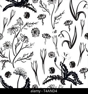 Vector illustration. Jeu de ressort dessiné en ligne noire. Les premières fleurs du printemps. Image pour votre décoration et design. Illustration de Vecteur