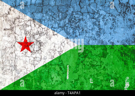 Drapeau national de Djibouti sur l'historique de l'ancien mur recouvert avec de la peinture. Notion de pays, de la nation et le patriotisme cote Banque D'Images