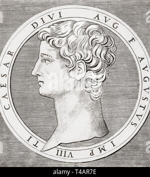 Tibère, 43 BC - AD 37. Naissance Tiberius Claudius Nero. Deuxième empereur de l'Empire romain. Banque D'Images