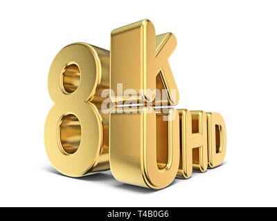 Ultra HD (haute définition) de la technologie de résolution 8K UHD 3D render concept illustration isolé sur fond blanc Banque D'Images