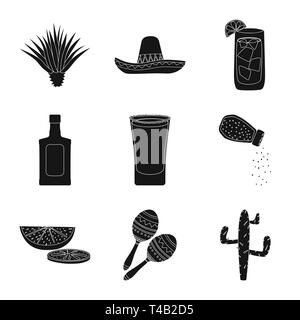 Agave sombrero,cocktail,bouteille,verre,DE,tilleul,maracas,usine,cactus mexicain,alcool,eau,sel,vert,instrument,feuilles,espagnol,vodka,coupe,citron,musique,chapeau,claire,pack,coupe,croissance thorn,carnaval,national,Mexique,tequila,fajita,fiesta,party,fête,cafe,Latin,set,icône,,illustration,collection,isolé,design,graphisme,élément,signer,Black,de simples vecteurs vecteur , Illustration de Vecteur