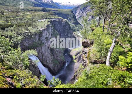 Nature de la Norvège - cascade dans la vallée de Voringfossen Mabodalen. Le comté de Hordaland. Banque D'Images