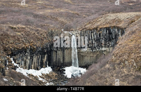Skaftafell, l'Islande. Chutes Svartifoss (noir) est une chute dans le parc national du Vatnajökull. Il est célèbre pour ses colonnes de basalte ordinaire Banque D'Images