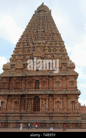 Tanjore, Inde - 15 mars 2018 : l'histoire 16, ou Vimana, temple principal de l'Brihadeshwara temple hindou de l'Etat du Tamil Nadu Banque D'Images