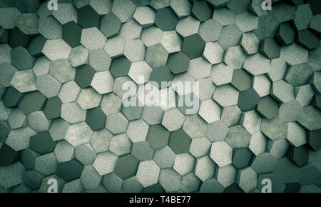Le rendu 3D d'une image de fond en béton avec des éléments de forme hexagonale. Banque D'Images