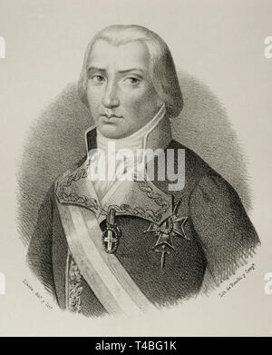 Federico Gravina (1756-1806). L'amiral espagnol. Dessin de Santiago Berr. La lithographie. Portrait. Cronica General de España, Historia Ilustrada Descriptiva y de sus Provincias. Andalousie, 1867. Banque D'Images