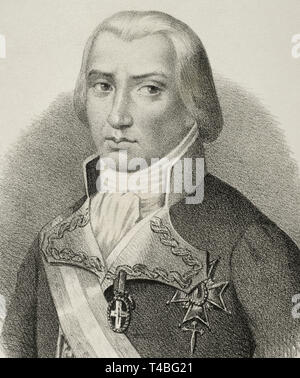 Federico Gravina (1756-1806). L'amiral espagnol. Dessin de Santiago Berr, détail. La lithographie. Portrait. Cronica General de España, Historia Ilustrada Descriptiva y de sus Provincias. Andalousie, 1867. Banque D'Images