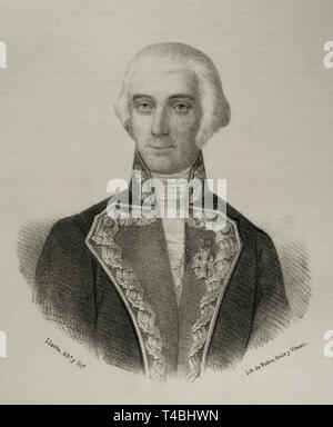 Blas Salcedo y Salcedo (1757-1810). Militaire espagnol et mariner. Dessin de Berr. Portrait. La lithographie. Cronica General de España, Historia Ilustrada Descriptiva y de sus Provincias. Andalousie, 1867. Banque D'Images