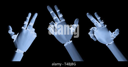 Le rendu 3D main robotique pointant dans les rayons x isolated on black Banque D'Images