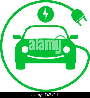 Voiture électrique rond vert avec symbole du câble de charge Illustration de Vecteur