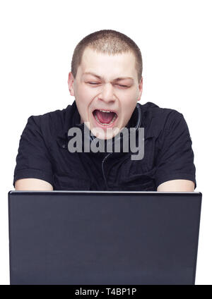 La peur et l'homme à surveiller en ordinateur Banque D'Images