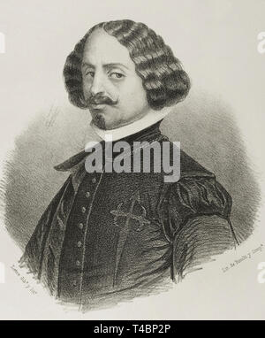 Diego Rodriguez de Silva y Velázquez (1599-1660). Peintre baroque espagnol. Portrait. Dessin de Letre. La lithographie. Cronica General de España, Historia Ilustrada Descriptiva y de sus Provincias. Andalousie, 1867. Banque D'Images