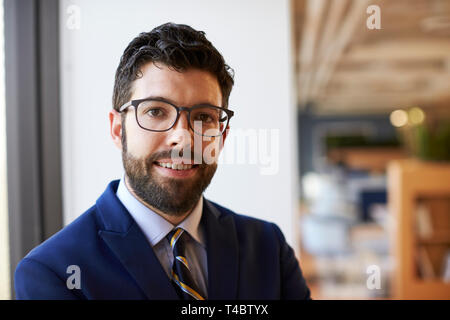 Portrait Of Businessman in Modern Office Standing By Window Banque D'Images